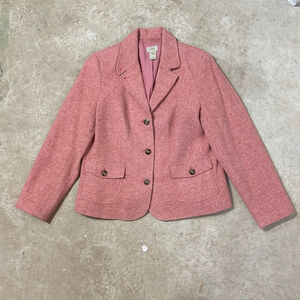 L.L. Bean Wool Silk Blend Herringbone Blazer Women’s Large Pink Pockets Academic